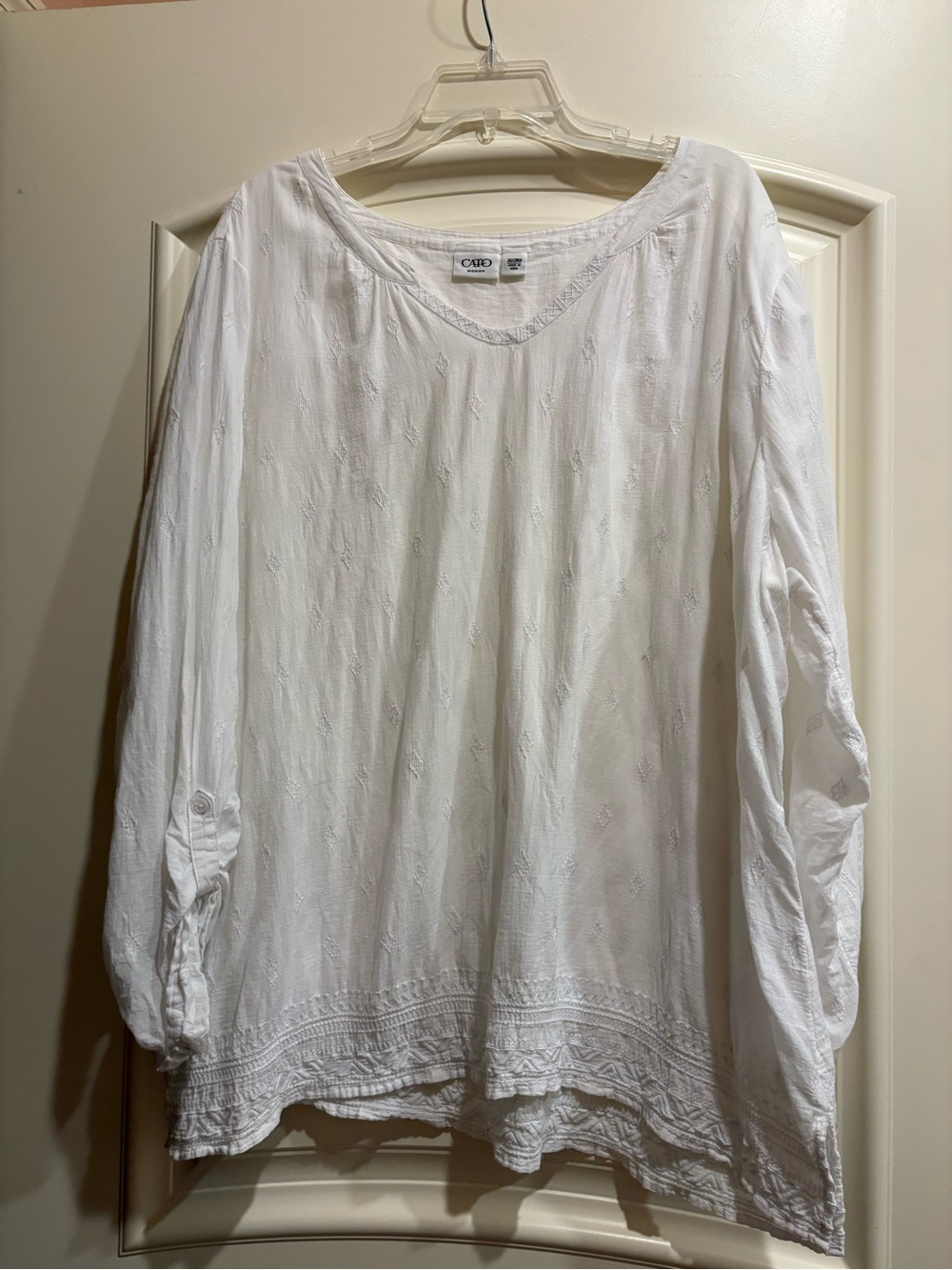 Chico's White Embroidered V-Neck Tunic Top